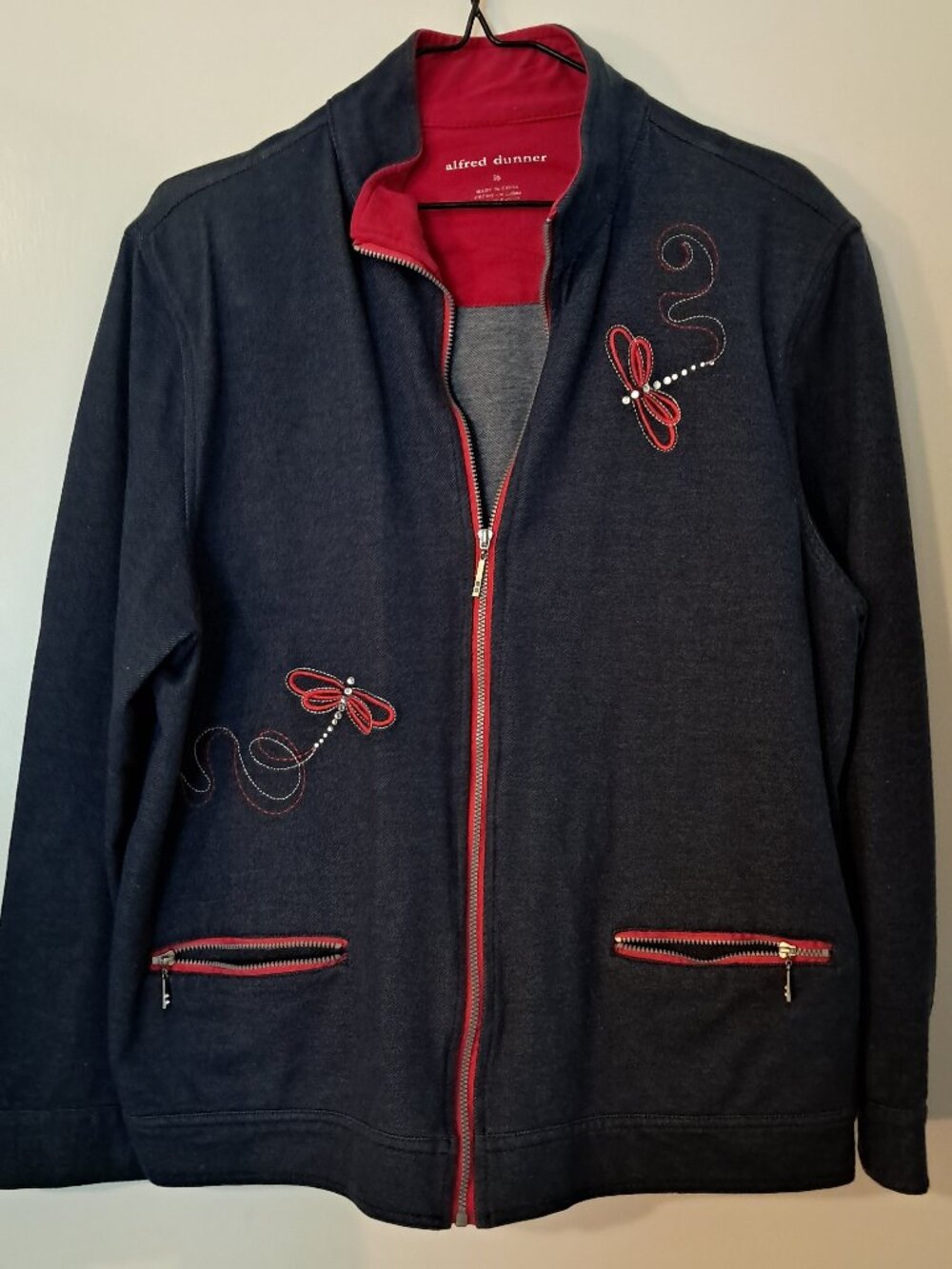 Alfred Dunner Dragonfly beaded Blue  W/Pink Jacket Size 16 GUC